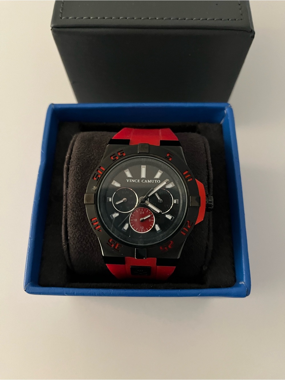 Vince Camuto Black and Red Chronograph Sport Watch